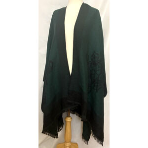 World Market Dark Green Poncho Made India 70" X 57"